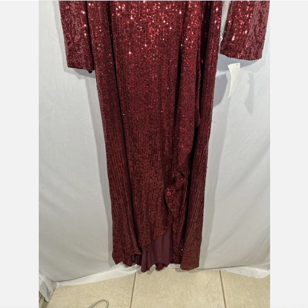 NEW $398 IEENA Mac‎ Duggal [ 16 ] Sequin Wrap Evening Gown in Wine Red #Q480